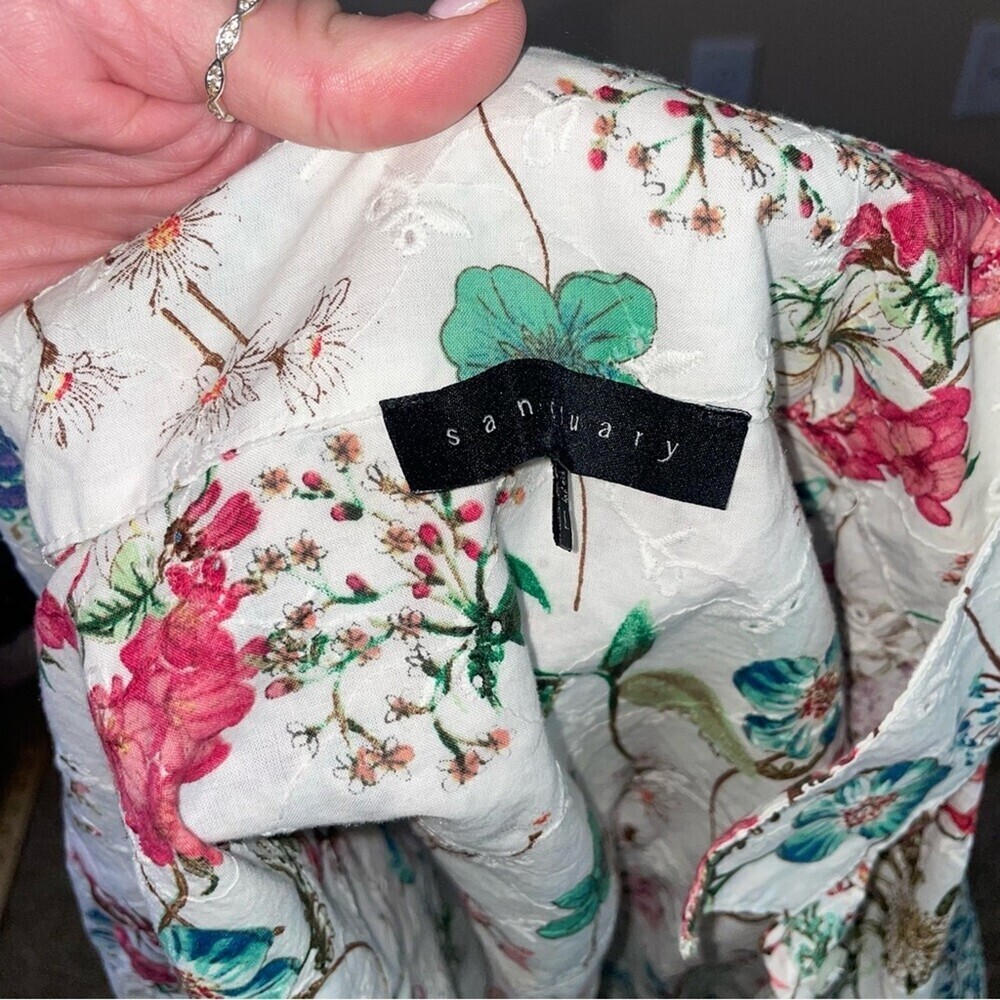 Sanctuary In Bloom blouse Cotton Floral-print In Cheerful floral button up SZ SM - Picture 5 of 9